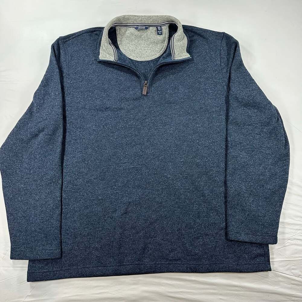 IZOD Quarter Zip Pullover Sweater Mens Size XXL Blue Heather Knit Long Sleeve